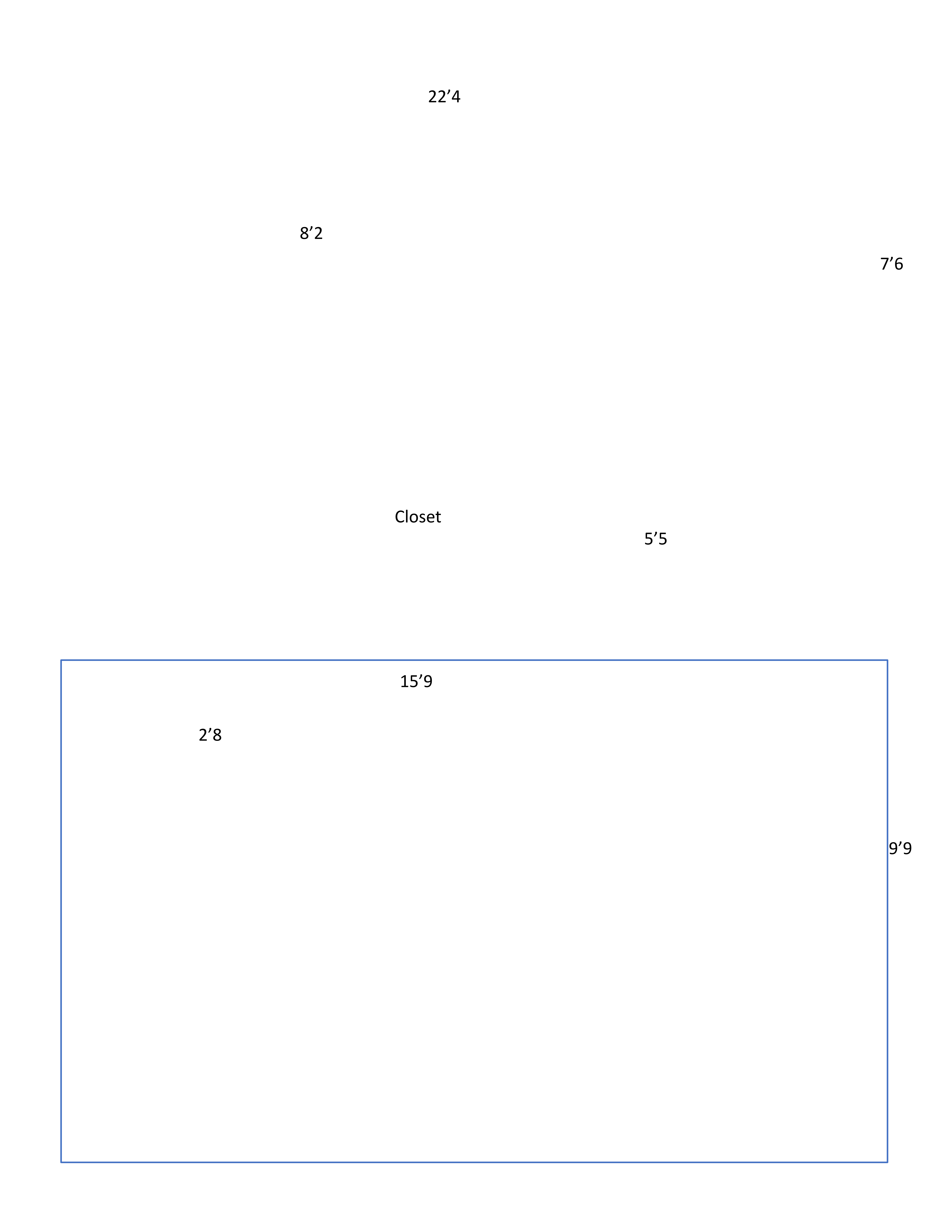 Floor plan of the Deluxe Suite: about 22 ft 4 in by 15 ft 9 in, with a closet and a shower