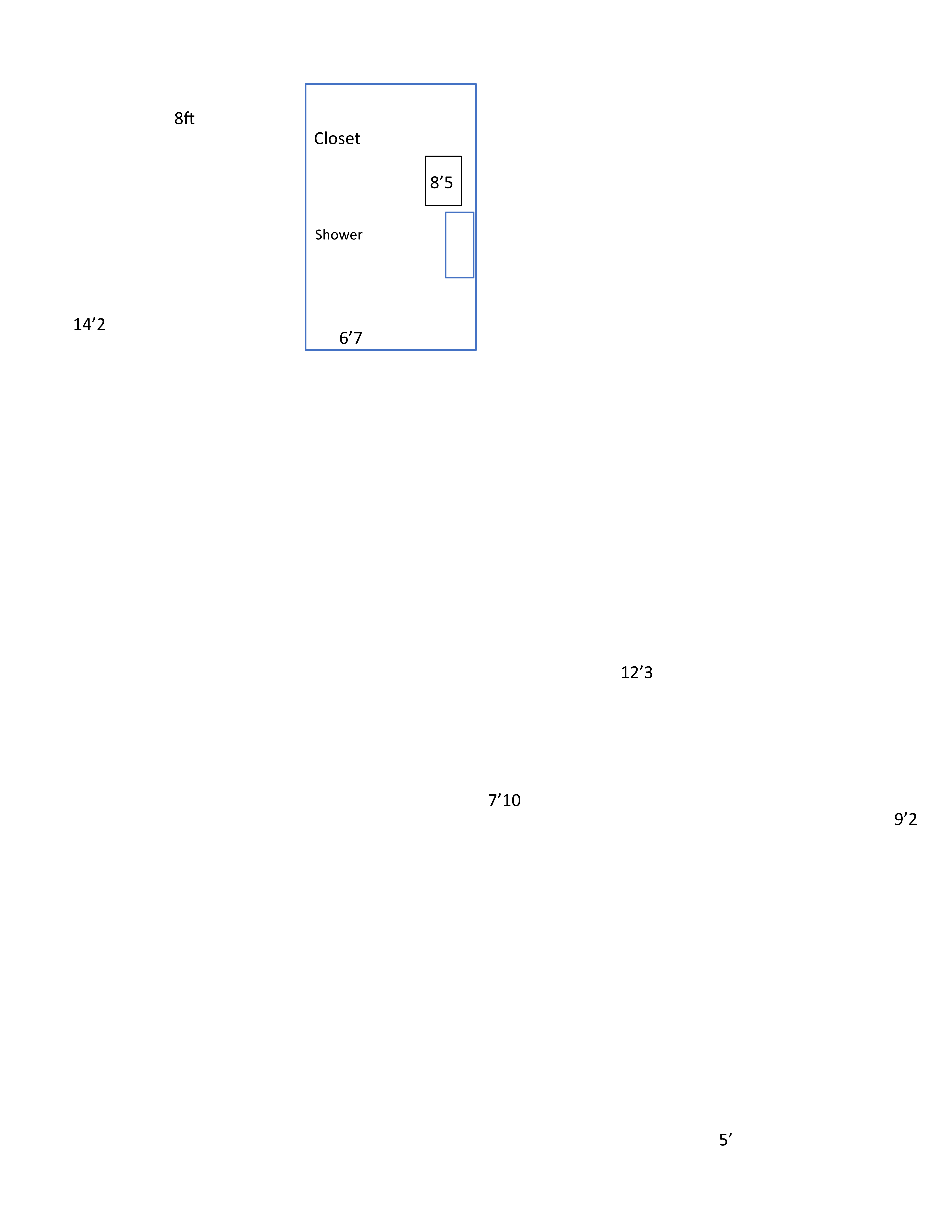 Floor plan of the Private Suite: about 14 ft 2 in by 12 ft 3 in, with a closet and a shower